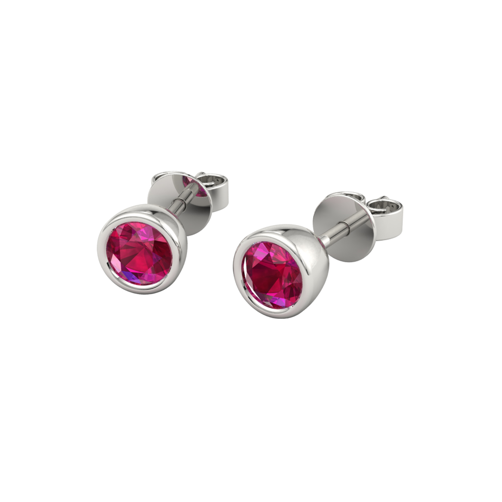 Ruby and Gold Round Stud Earrings