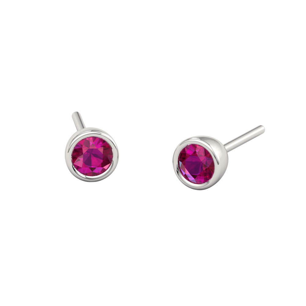 Ruby and Gold Round Stud Earrings