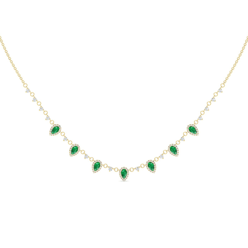 Emerald & Diamond Drop Necklace In 14K Yellow Gold