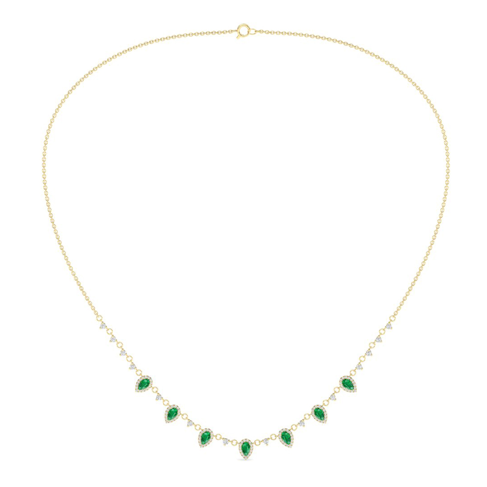 Emerald & Diamond Drop Necklace In 14K Yellow Gold