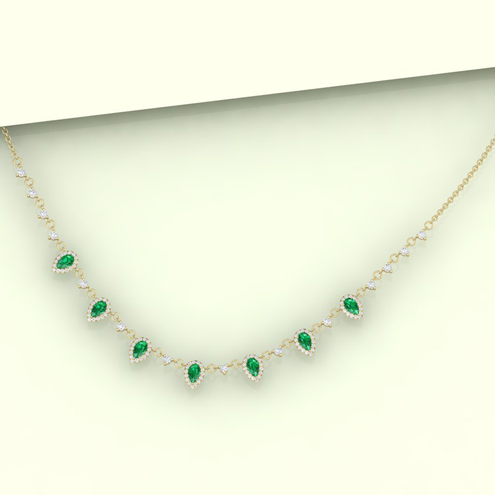 Emerald & Diamond Drop Necklace In 14K Yellow Gold