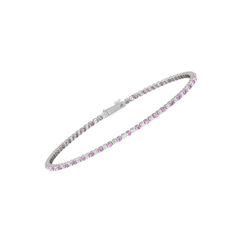 Single Line Ultra Light Tennis Bracelet in Diamond and Pink Sapphire  (1.70mm)