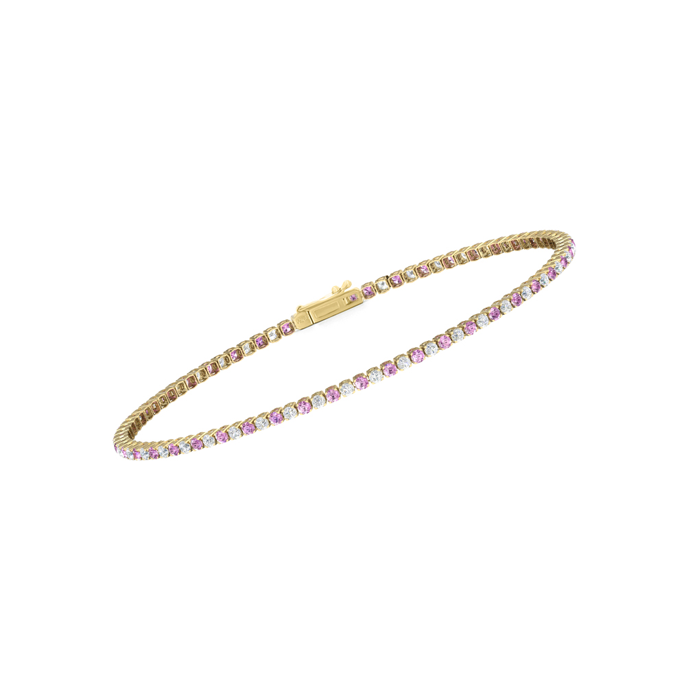 Single Line Ultra Light Tennis Bracelet in Diamond and Pink Sapphire  (1.70mm)