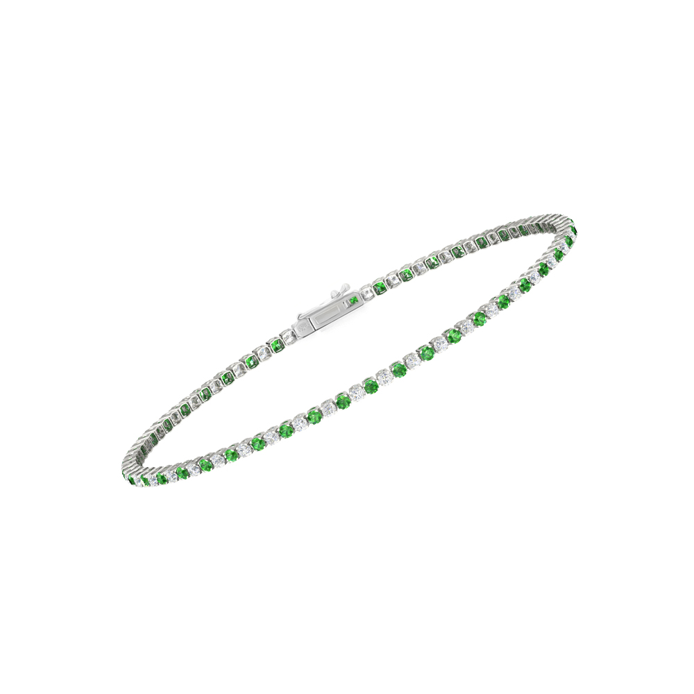 Single Line Ultra Light Tennis Bracelet in Diamond and Tsavorite  (1.70mm)