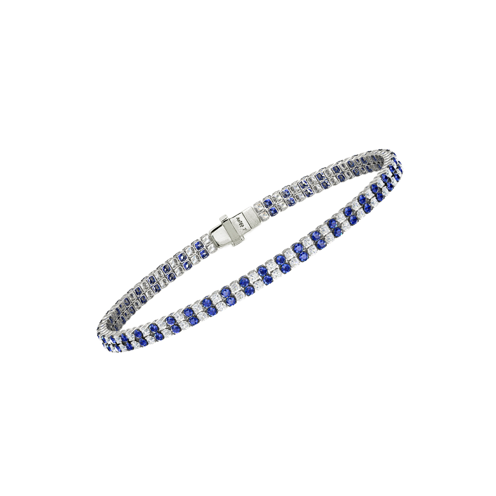 Double Line Ultra Light Tennis Bracelet in Diamond and Blue Sapphire  (1.70mm)