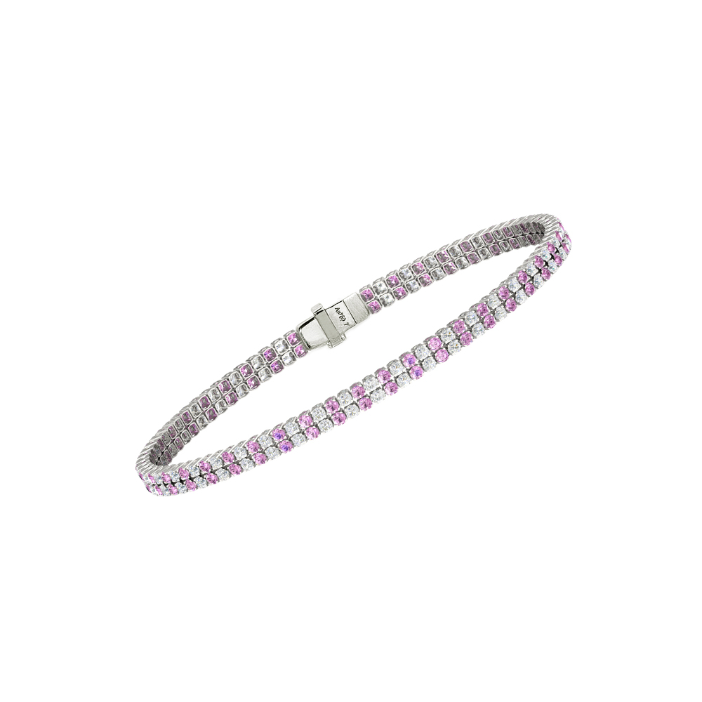 Double Line Ultra Light Tennis Bracelet in Diamond and Pink Sapphire  (1.70mm)