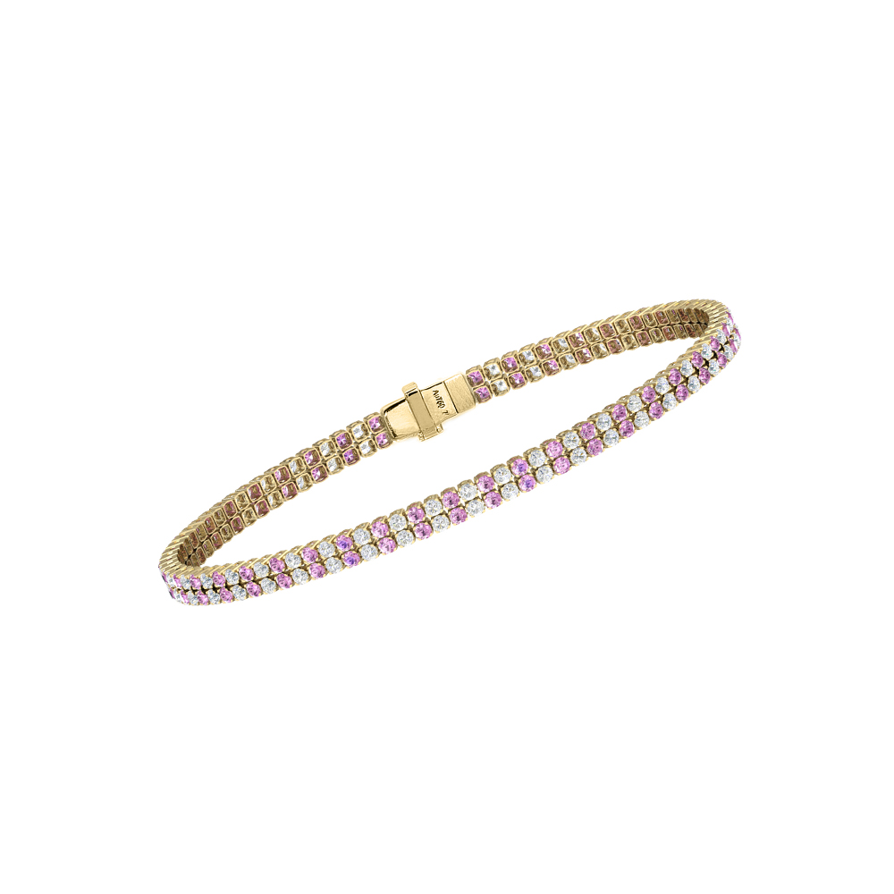 Double Line Ultra Light Tennis Bracelet in Diamond and Pink Sapphire  (1.70mm)