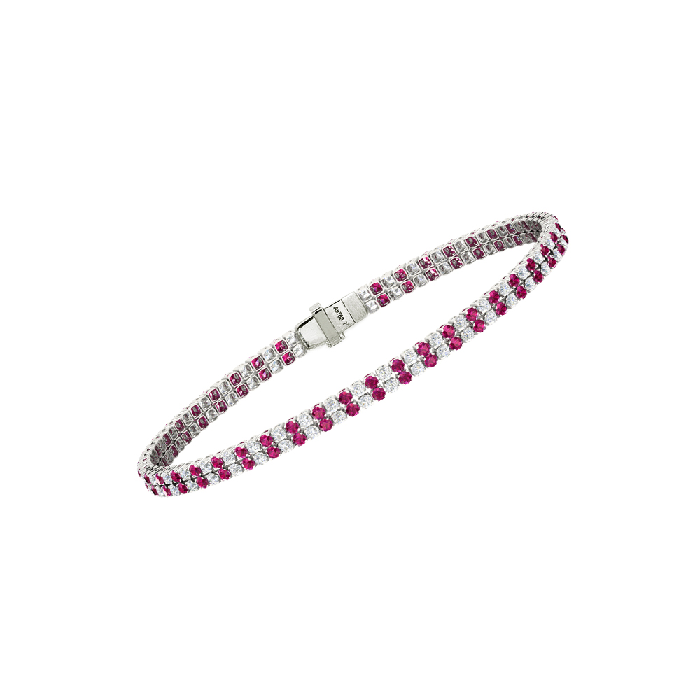 Double Line Ultra Light Tennis Bracelet in Diamond and Ruby  (1.70mm)