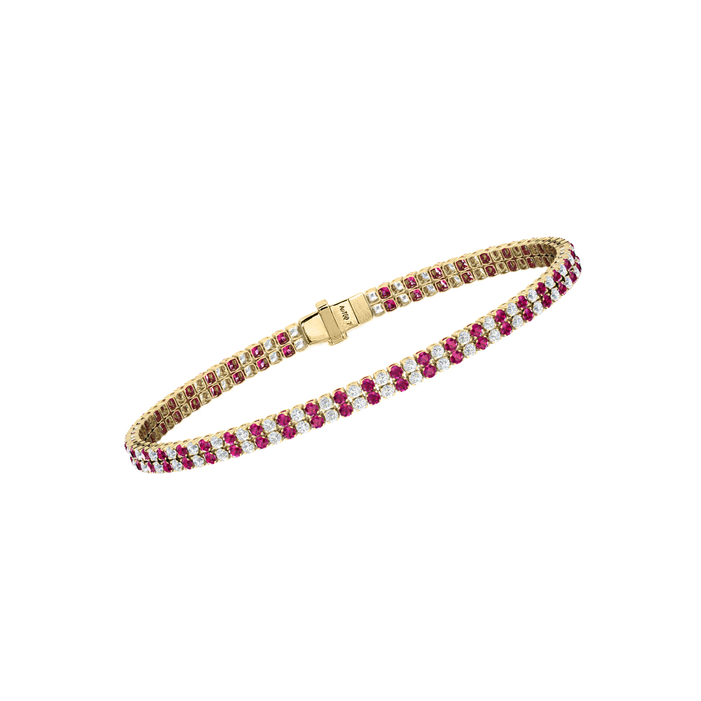 Double Line Ultra Light Tennis Bracelet in Diamond and Ruby  (1.70mm)