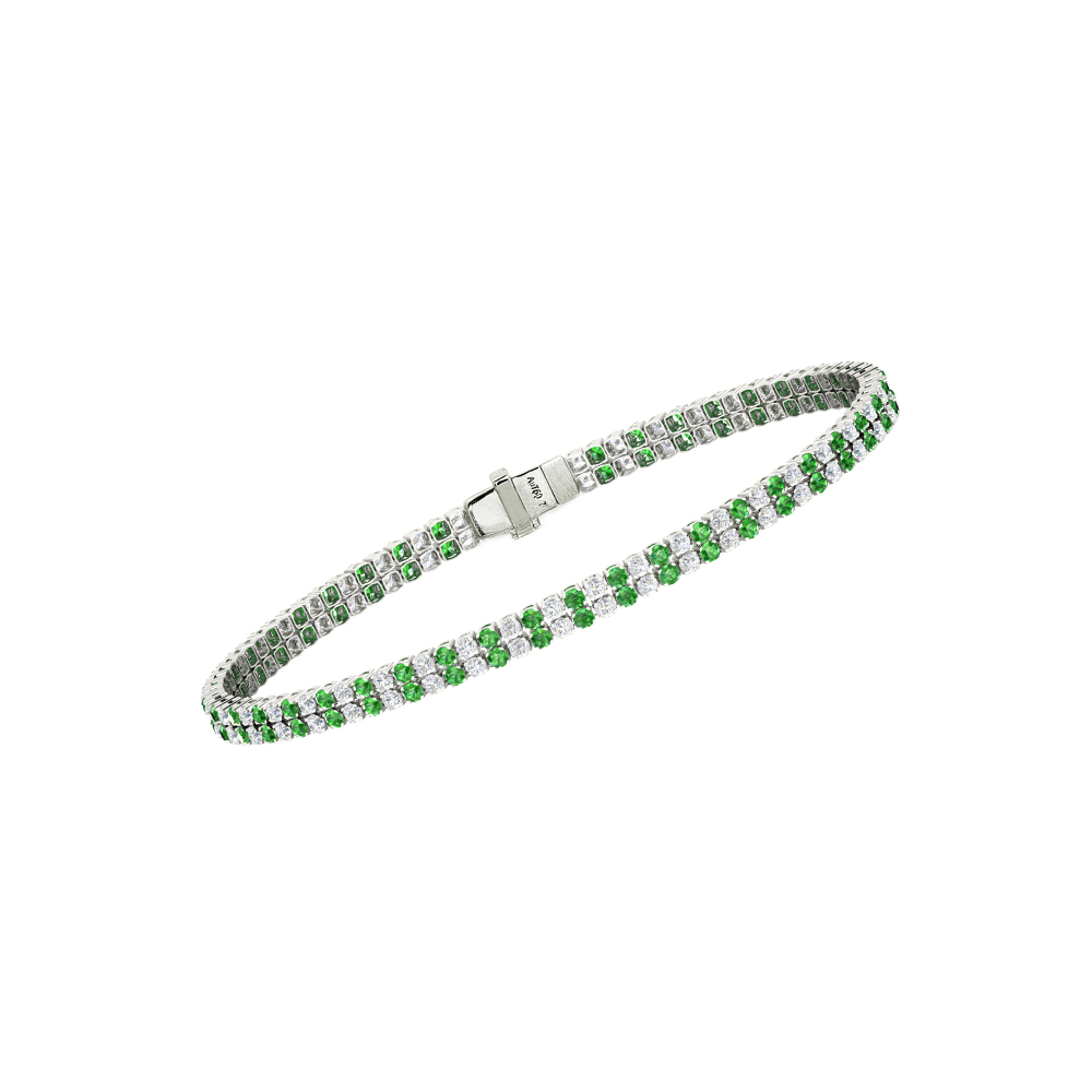 Double Line Ultra Light Tennis Bracelet in Diamond and Tsavorite  (1.70mm)