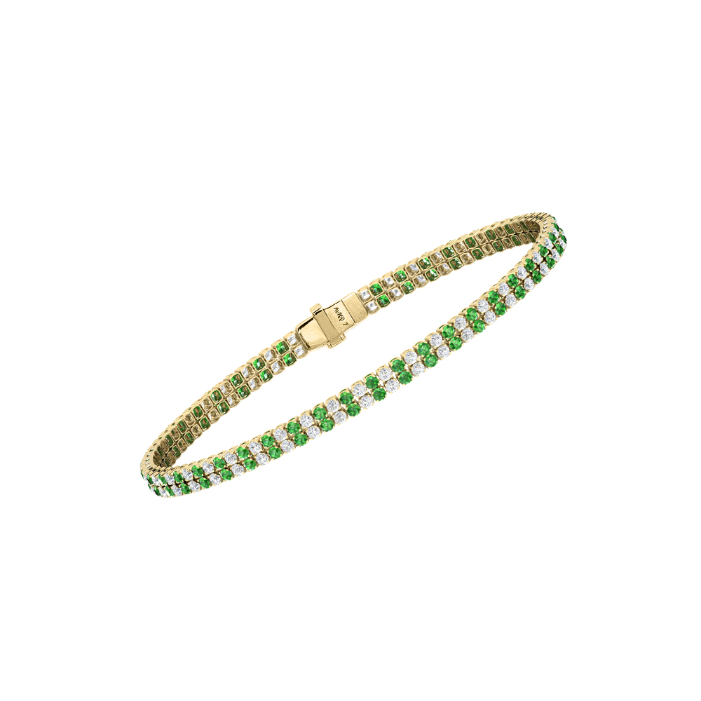 Double Line Ultra Light Tennis Bracelet in Diamond and Tsavorite  (1.70mm)