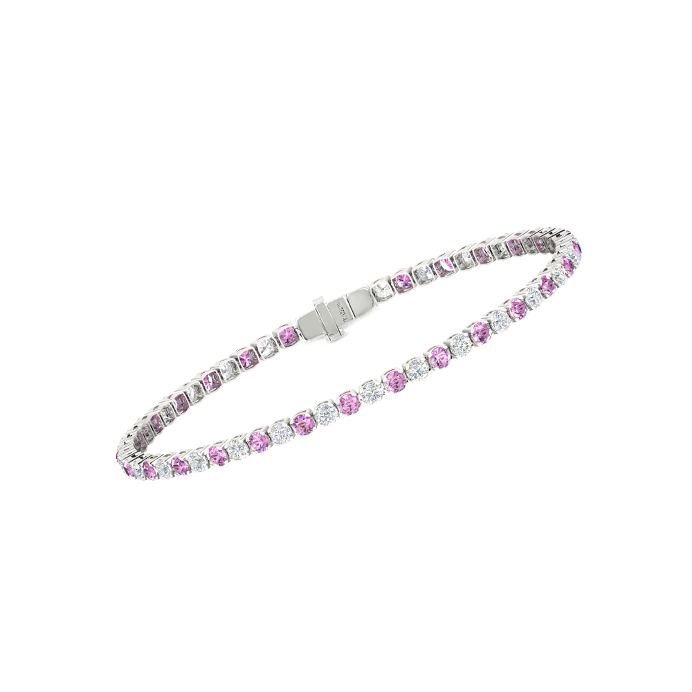 Single Line Ultra Light Tennis Bracelet in Diamond and Pink Sapphire  (2.70mm)