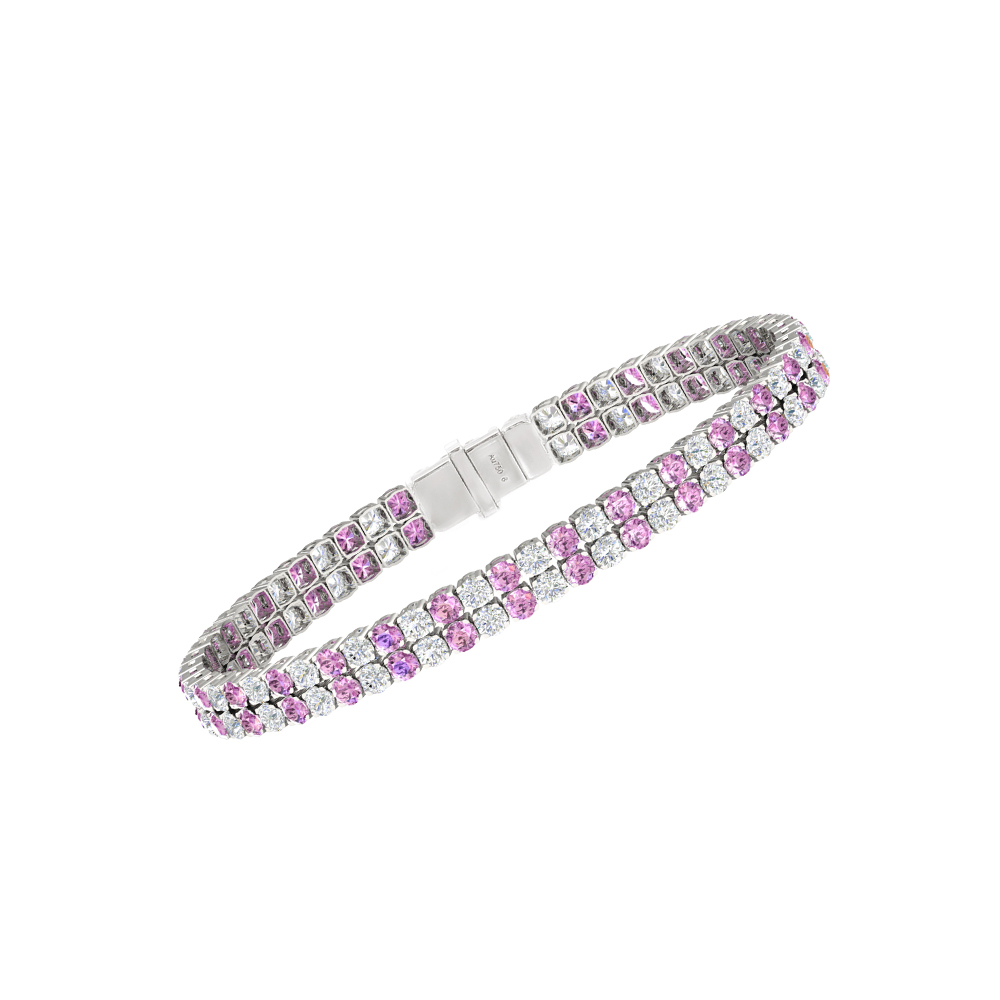 Double Line Ultra Light Tennis Bracelet in Diamond and Pink Sapphire  (2.70mm)