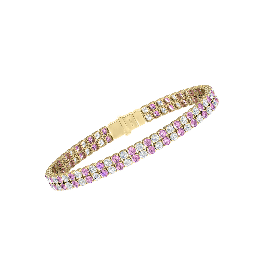 Double Line Ultra Light Tennis Bracelet in Diamond and Pink Sapphire  (2.70mm)