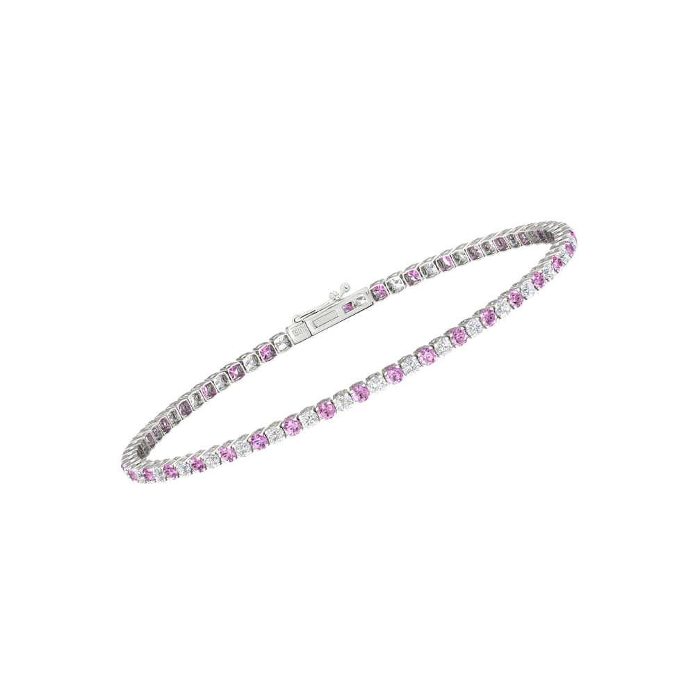 Single Line Ultra Light Tennis Bracelet in Diamond and Pink Sapphire  (2.10mm)