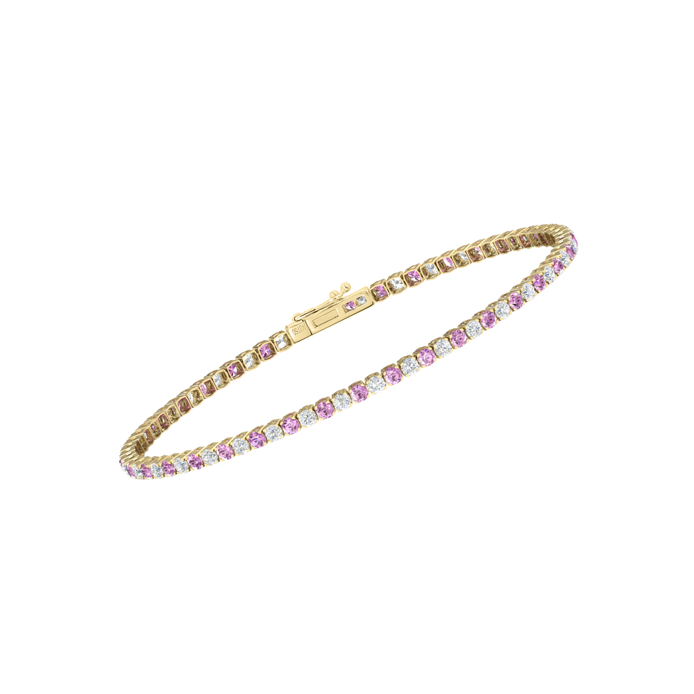 Single Line Ultra Light Tennis Bracelet in Diamond and Pink Sapphire  (2.10mm)