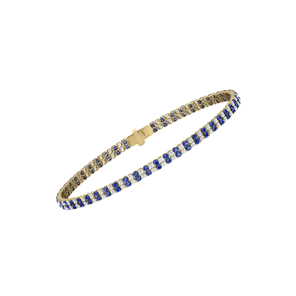 Double Line Ultra Light Tennis Bracelet in Diamond and Blue Sapphire  (1.50mm)