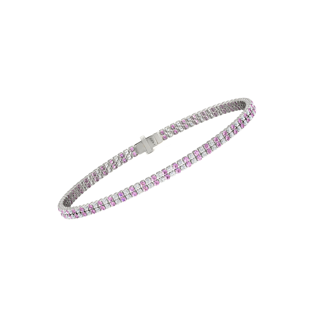 Double Line Ultra Light Tennis Bracelet in Diamond and Pink Sapphire  (1.50mm)