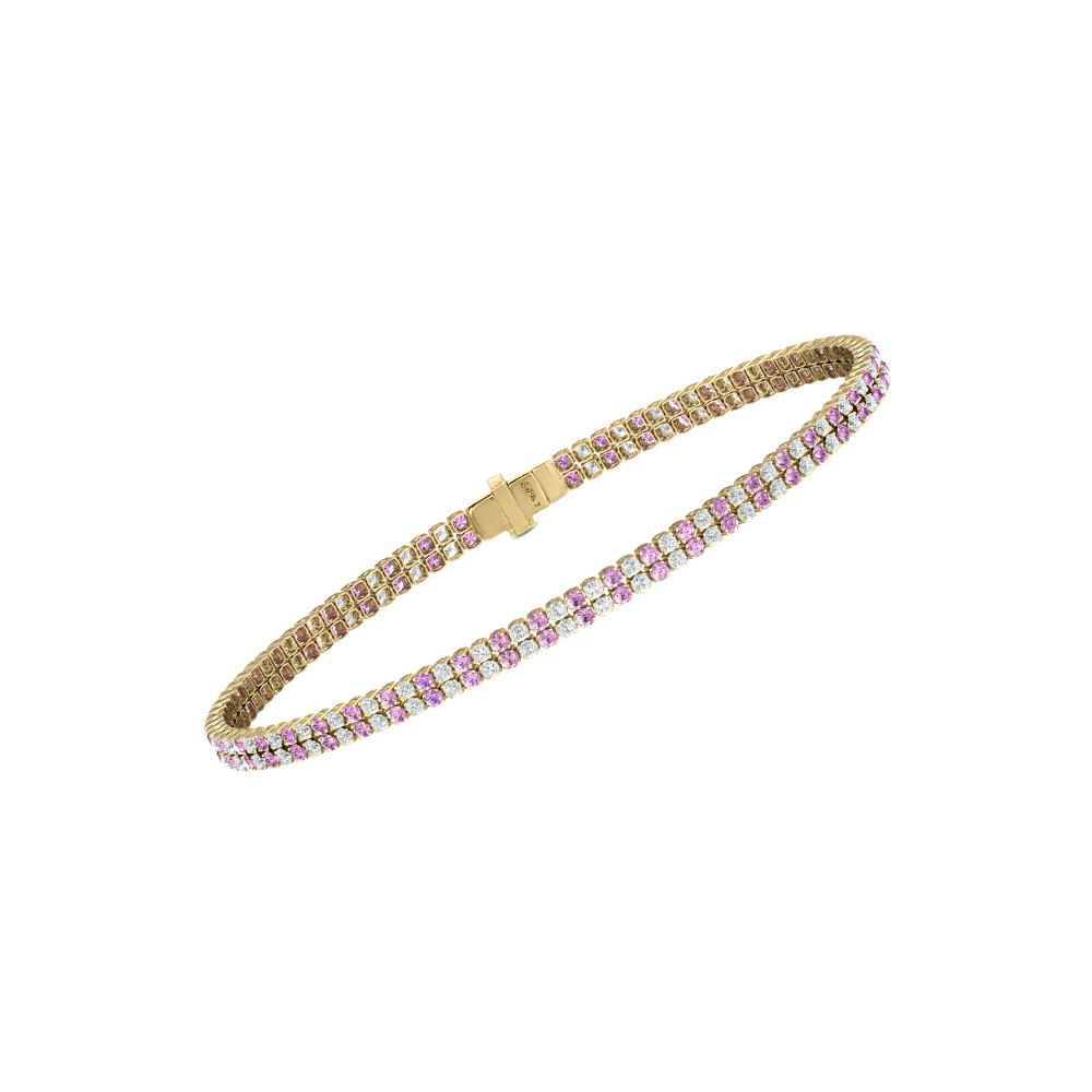 Double Line Ultra Light Tennis Bracelet in Diamond and Pink Sapphire  (1.50mm)