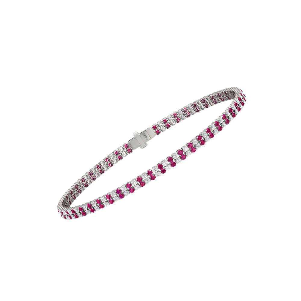 Double Line Ultra Light Tennis Bracelet in Diamond and Ruby  (1.50mm)