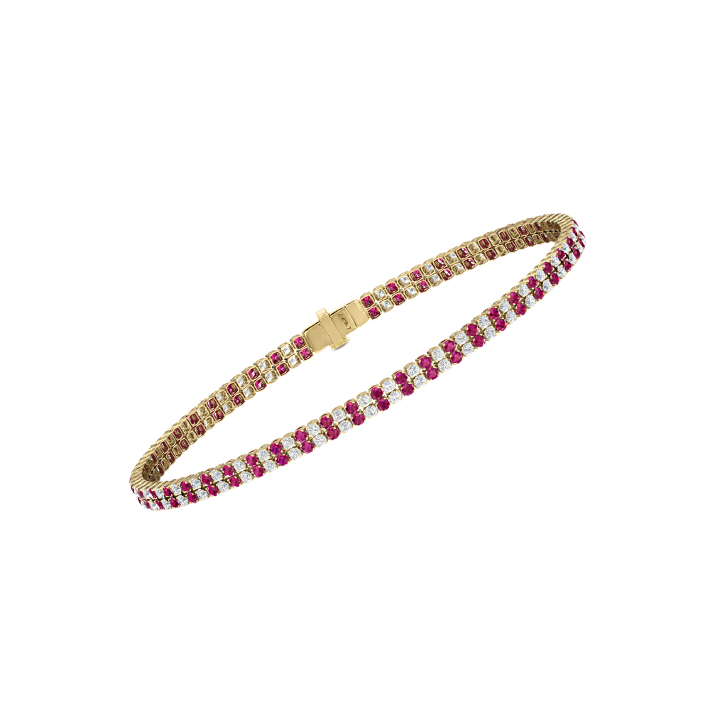 Double Line Ultra Light Tennis Bracelet in Diamond and Ruby  (1.50mm)