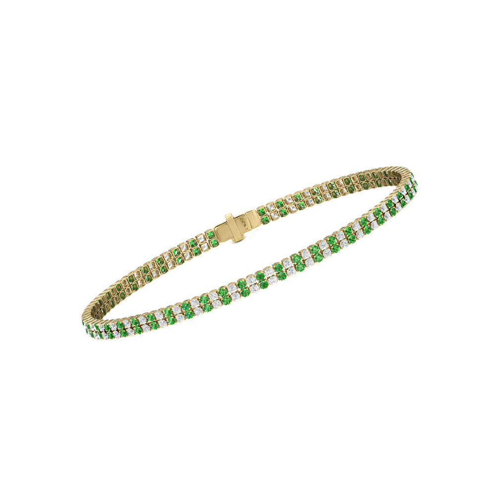 Double Line Ultra Light Tennis Bracelet in Diamond and Tsavorite  (1.50mm)