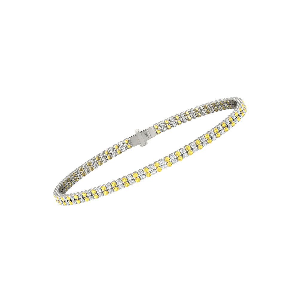 Double Line Ultra Light Tennis Bracelet in Diamond and Yellow Sapphire (1.50mm)