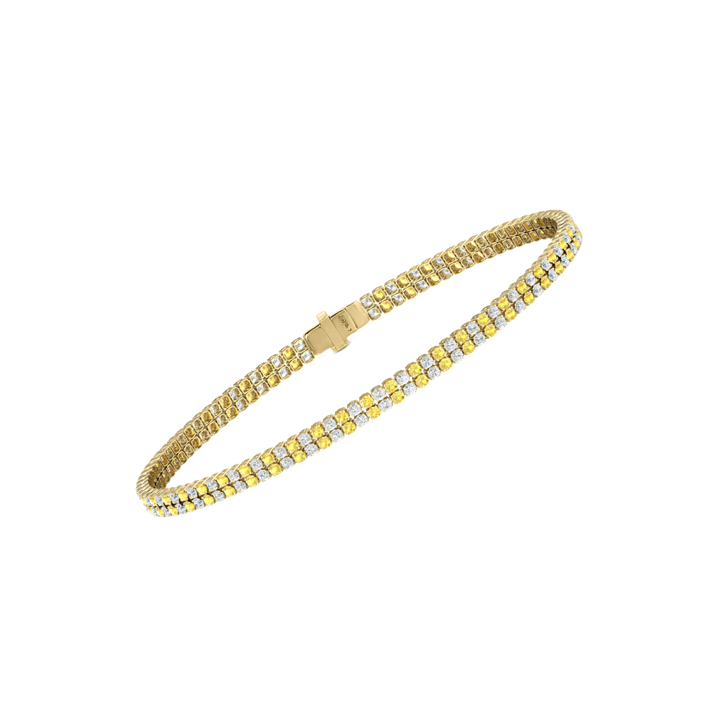 Double Line Ultra Light Tennis Bracelet in Diamond and Yellow Sapphire (1.50mm)