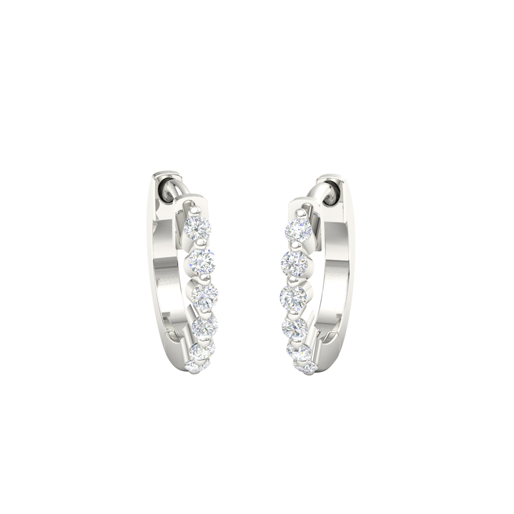 White Gold Single Prong Diamond Hoop Earrings