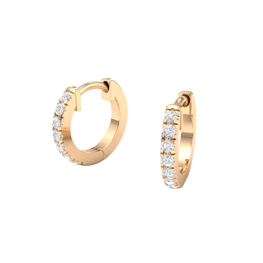 Rose Gold Micro Pave Set Diamond Hoop Earrings