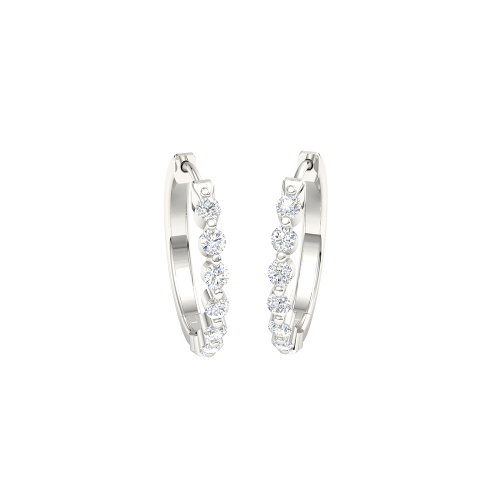 White Gold Single Prong Diamond Hoop Earrings