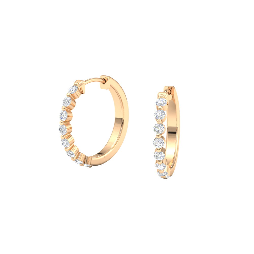 Rose Gold Single Prong Diamond Hoop Earrings