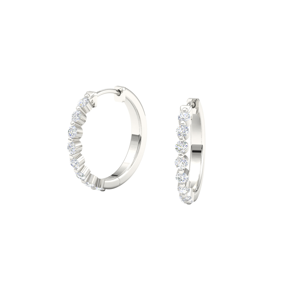 White Gold Single Prong Diamond Hoop Earrings