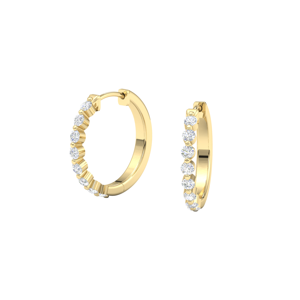 Yellow Gold Single Prong Diamond Hoop Earrings