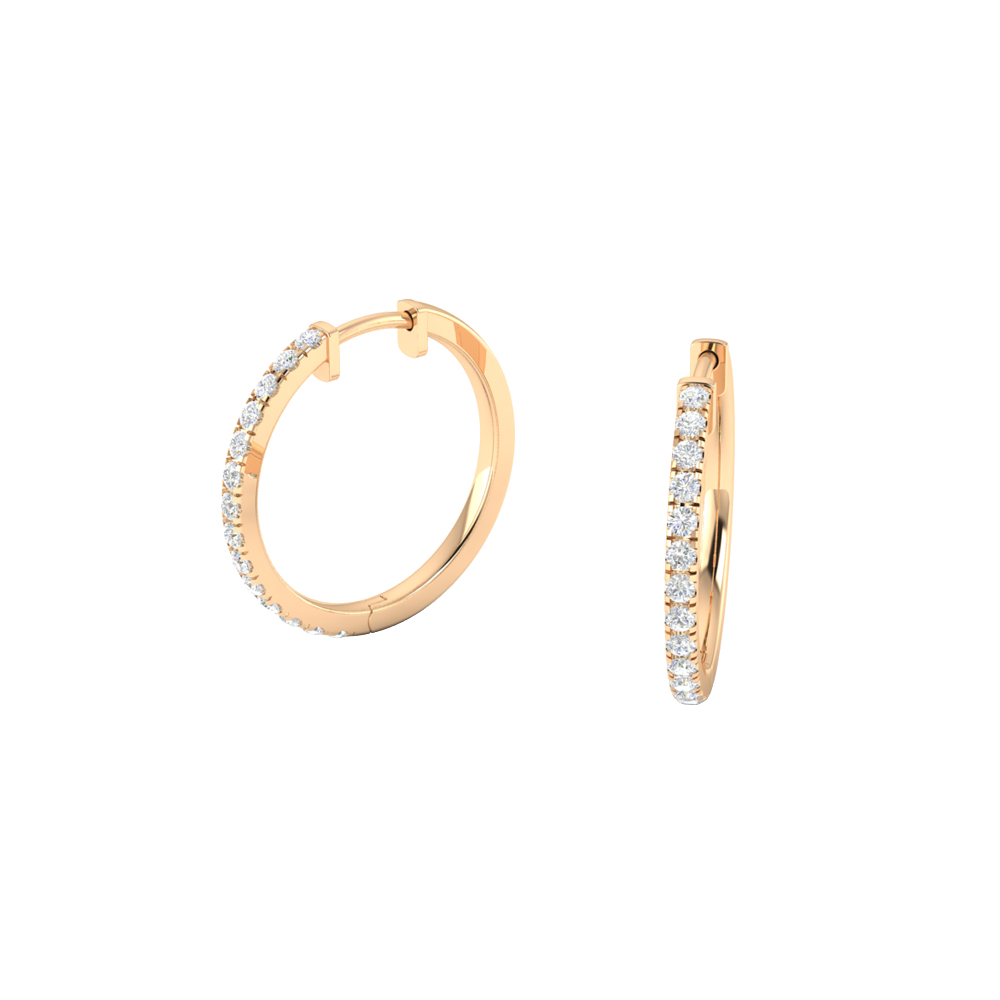 Rose Gold Micro Pave Set Diamond Hoop Earrings