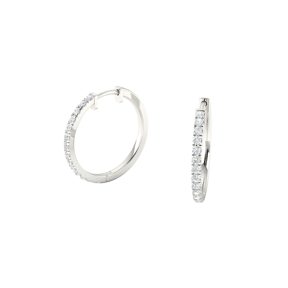 White Gold Micro Pave Set Diamond Hoop Earrings