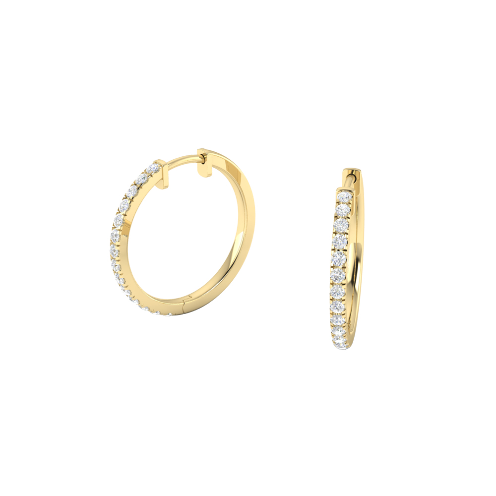 Yellow Gold Micro Pave Set Diamond Hoop Earrings