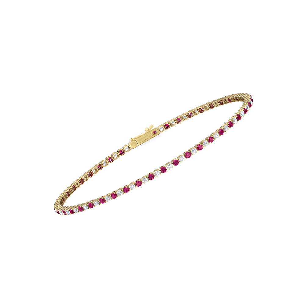 Single Line Ultra Light Tennis Bracelet in Diamond and Ruby  (1.70mm)