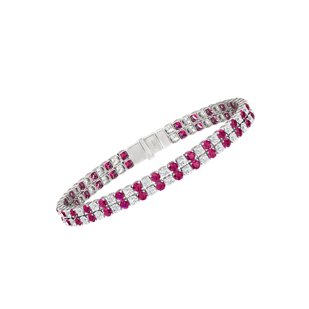 Double Line Ultra Light Tennis Bracelet in Diamond and Ruby  (2.70mm)