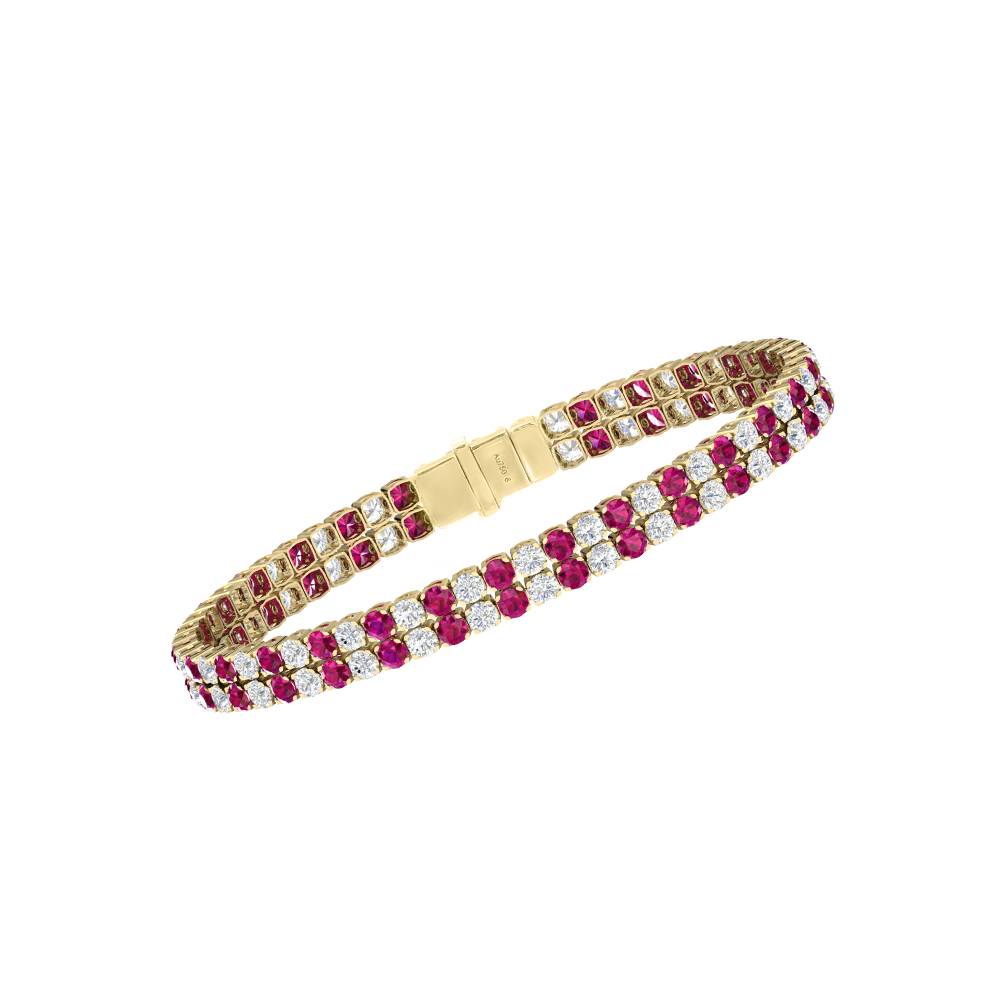 Double Line Ultra Light Tennis Bracelet in Diamond and Ruby  (2.70mm)