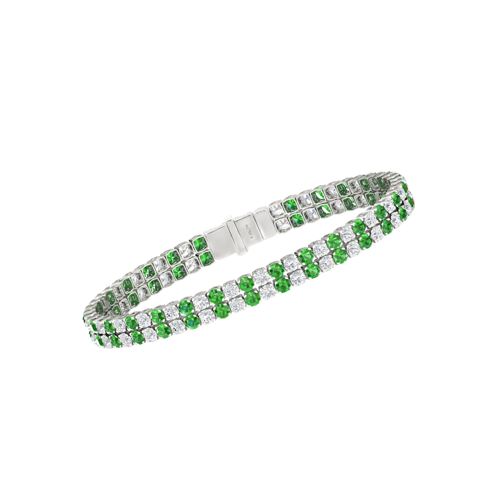 Double Line Ultra Light Tennis Bracelet in Diamond and Tsavorite  (2.70mm)