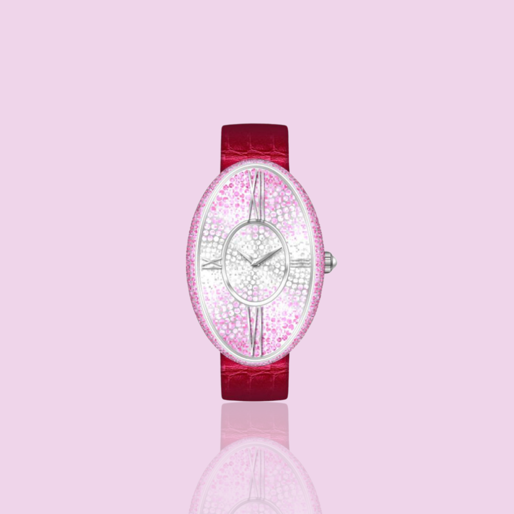 Elliptical Pink Sapphire And Diamond Wrist Watch