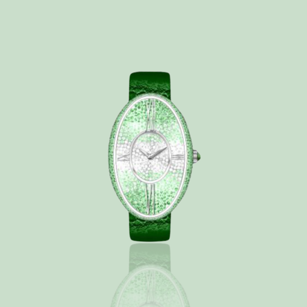 Elliptical Tsavorite And Diamond Wrist Watch