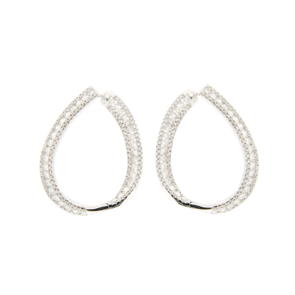 White Diamond Oval Hoop Earrings