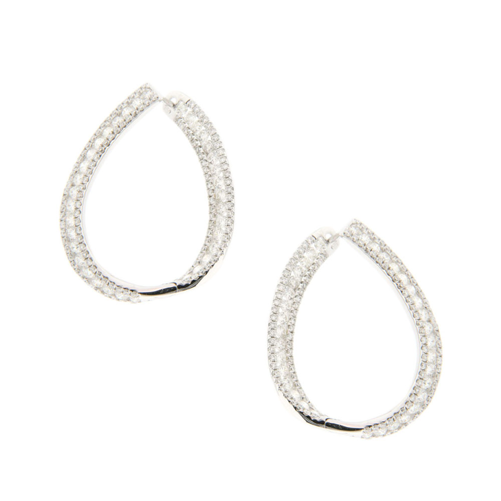White Diamond Oval Hoop Earrings