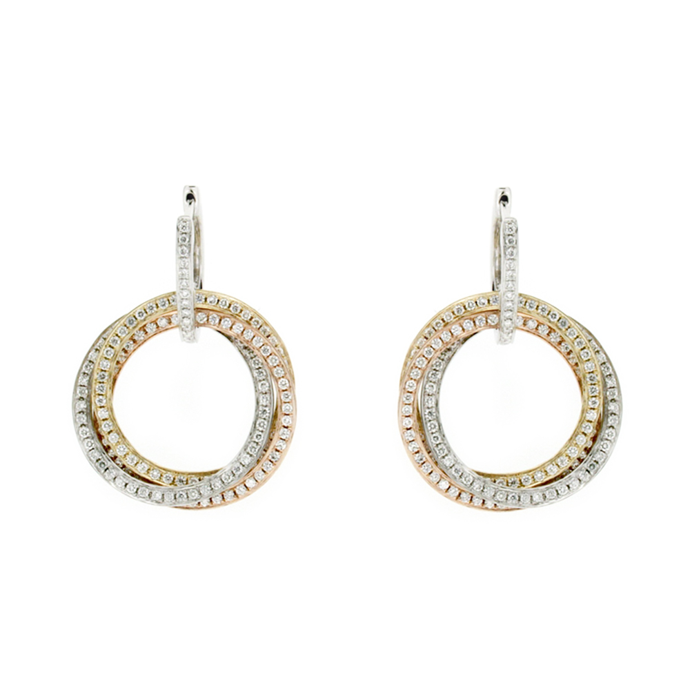 Spiral Three Tone Diamond Drop Earrings