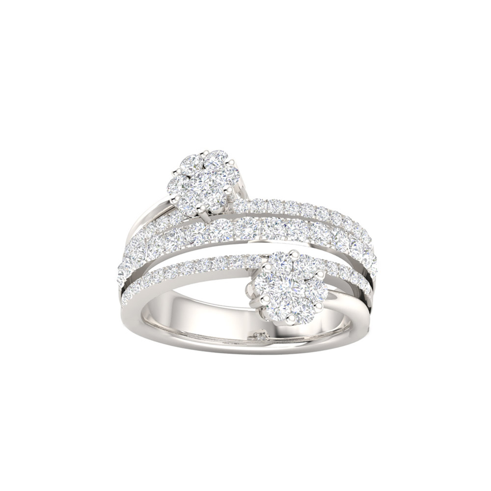 Twin Flower White Diamond Ring