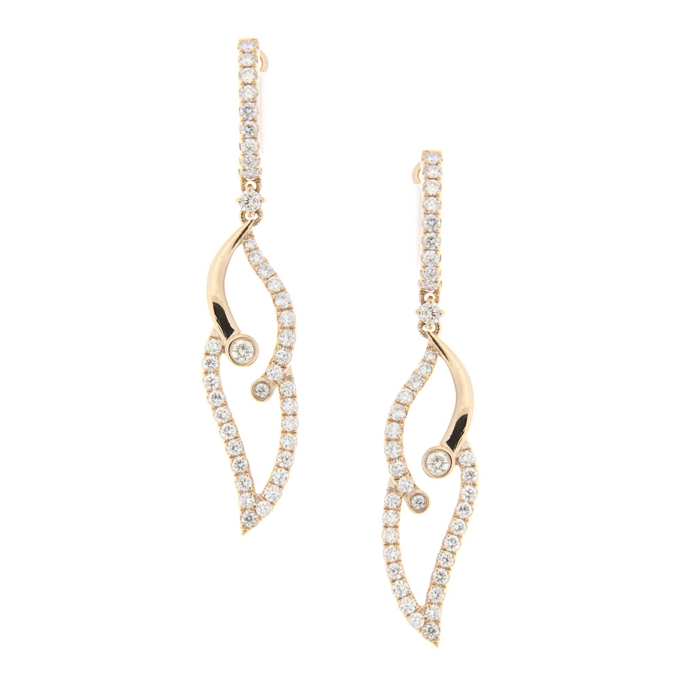 Fancy Diamond & Gold Leaf Drop Earrings