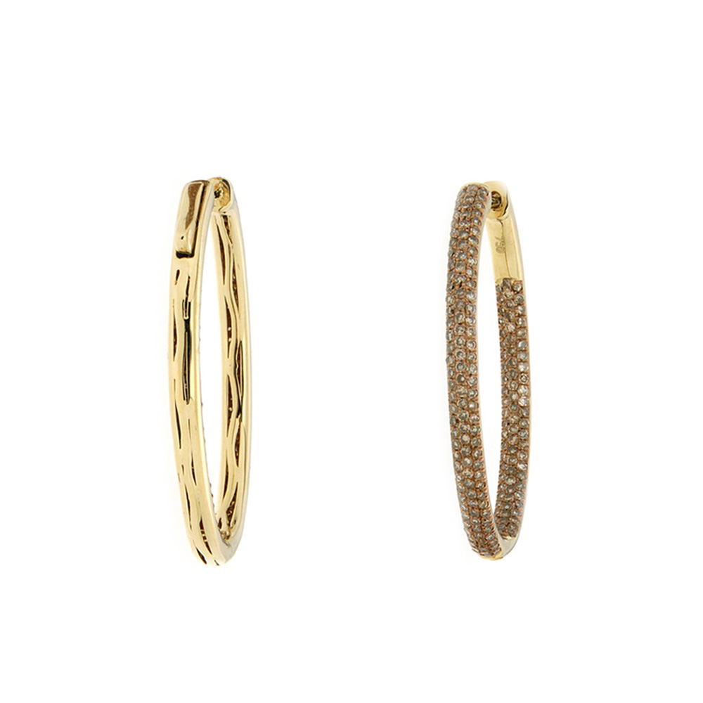 Chic Brown Diamond and Gold Hoops