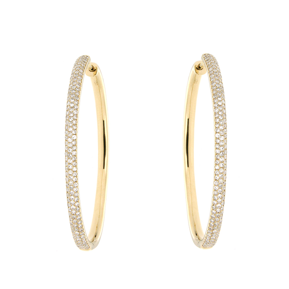 White Diamond and Gold Hoop Earrings